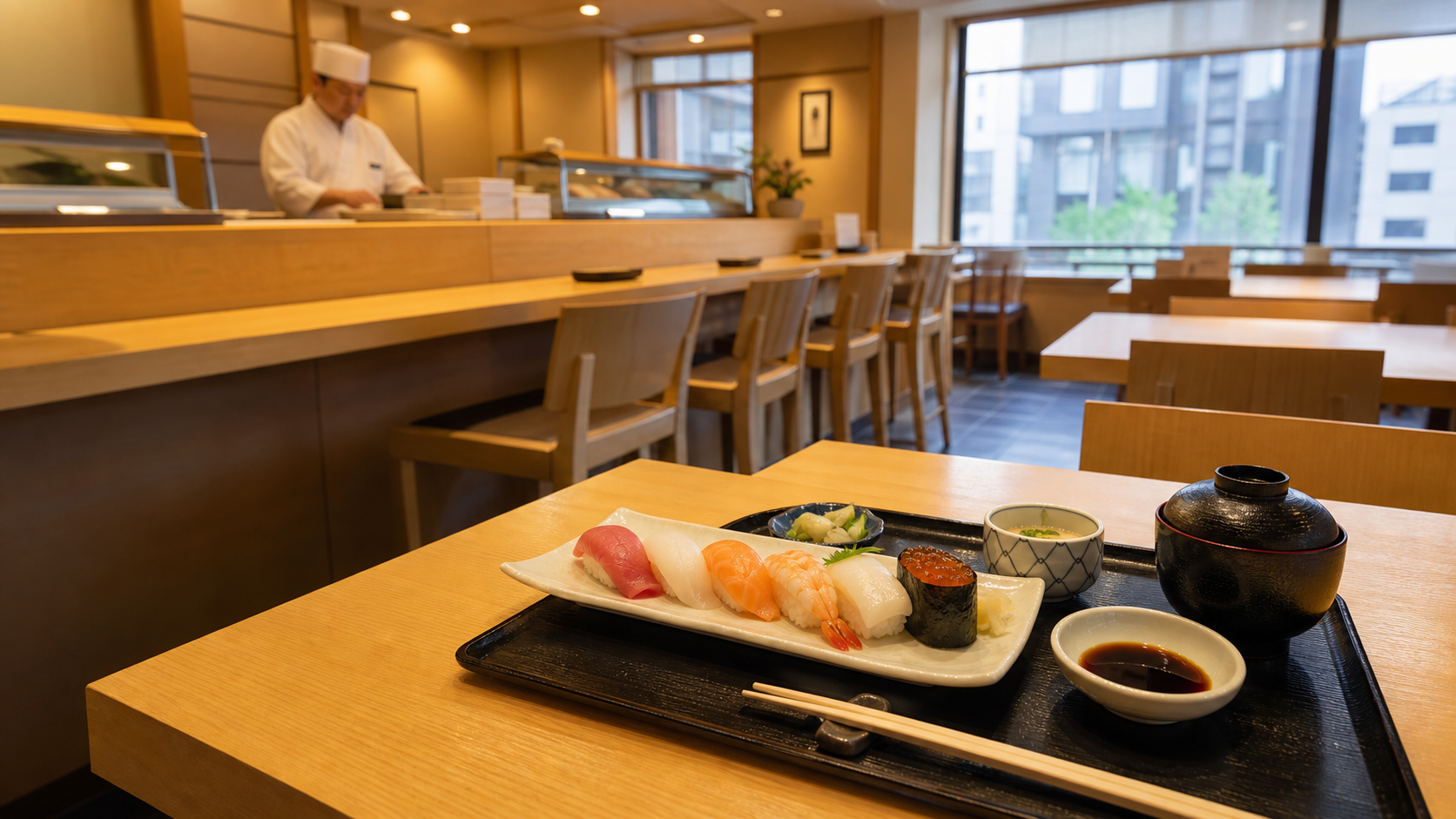 落ち着いた寿司店と寿司料理のイメージ