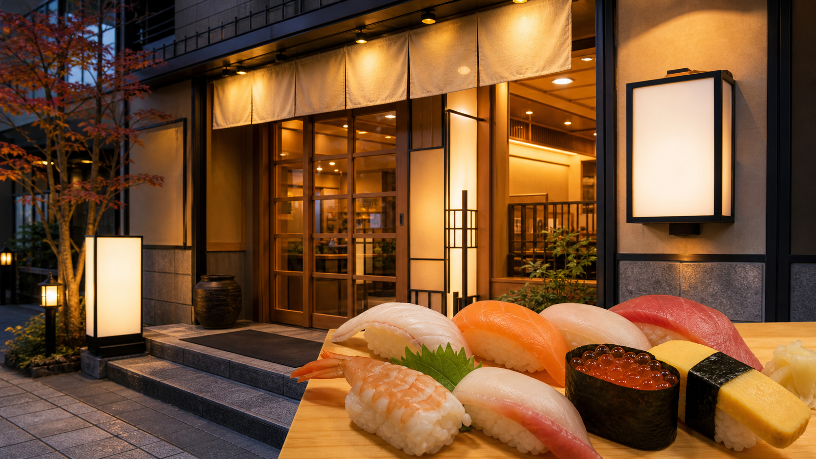 北海道らしい握り寿司と店舗のイメージ